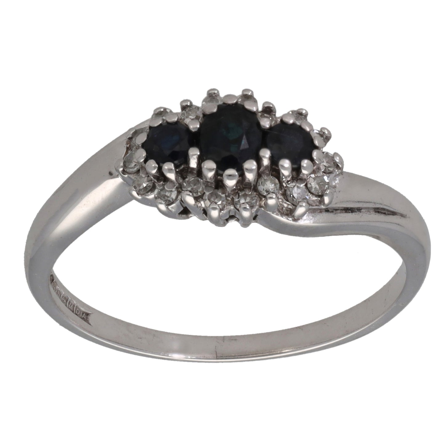 9ct White Gold Sapphire & 0.18ct Diamond Dress/Cocktail Ring Size P