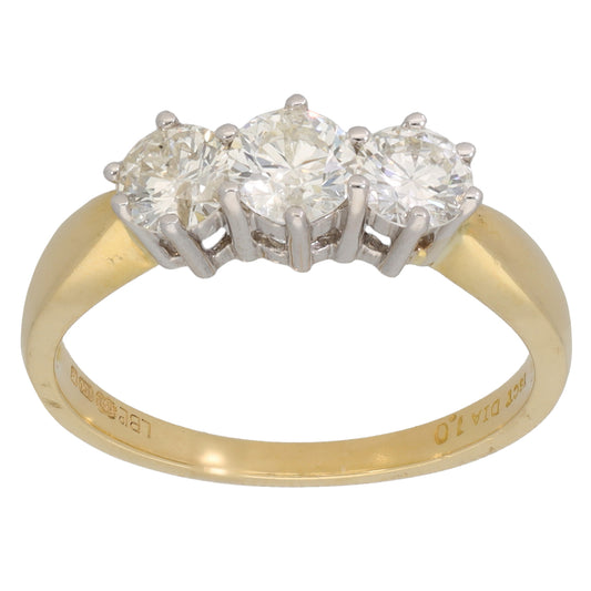 18ct Gold 1.00ct Diamond Trilogy Ring Size P