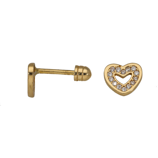 14ct Gold Cubic Zirconia Heart Stud Earrings