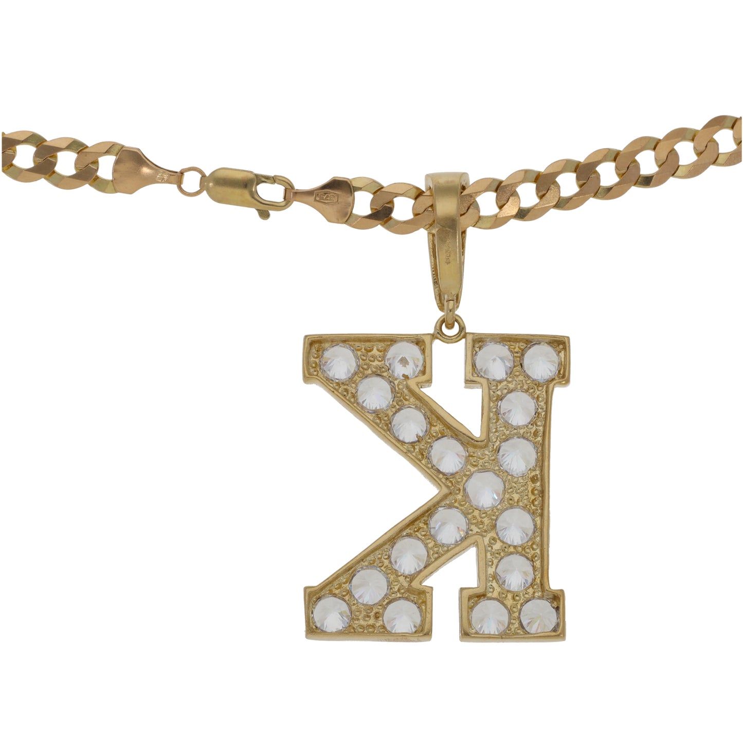 9ct Gold Cubic Zirconia Initial K Pendant With Chain