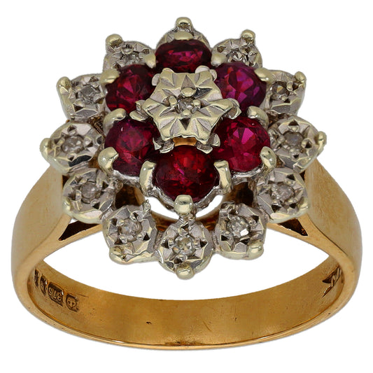 9ct Gold Ruby & 0.065ct Diamond Dress/Cocktail Ring Size N