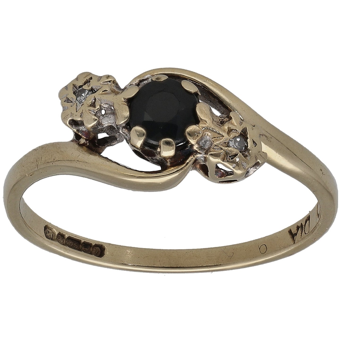 9ct Gold Sapphire & 0.01ct Diamond Trilogy Ring Size M