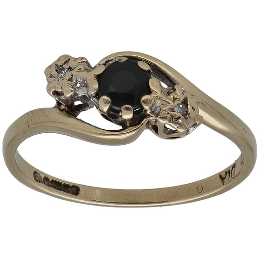 9ct Gold Sapphire & 0.01ct Diamond Trilogy Ring Size M