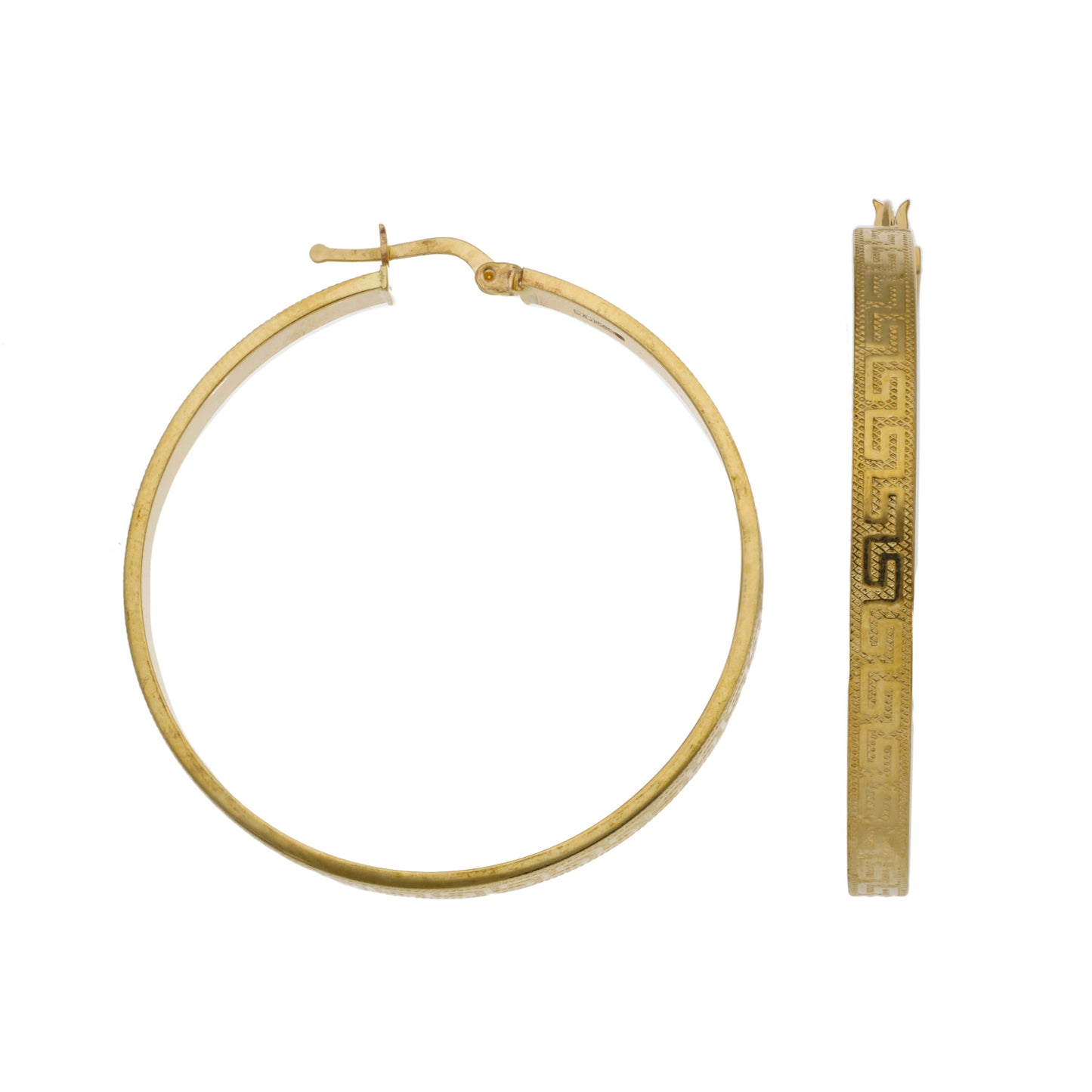 New 14ct Gold Greek Key Hoop Earrings