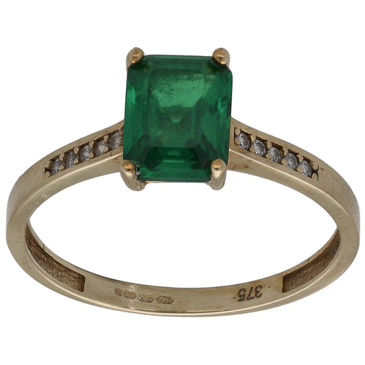 9ct Gold Imitation Gems Single Stone Ring With Accents Size Q