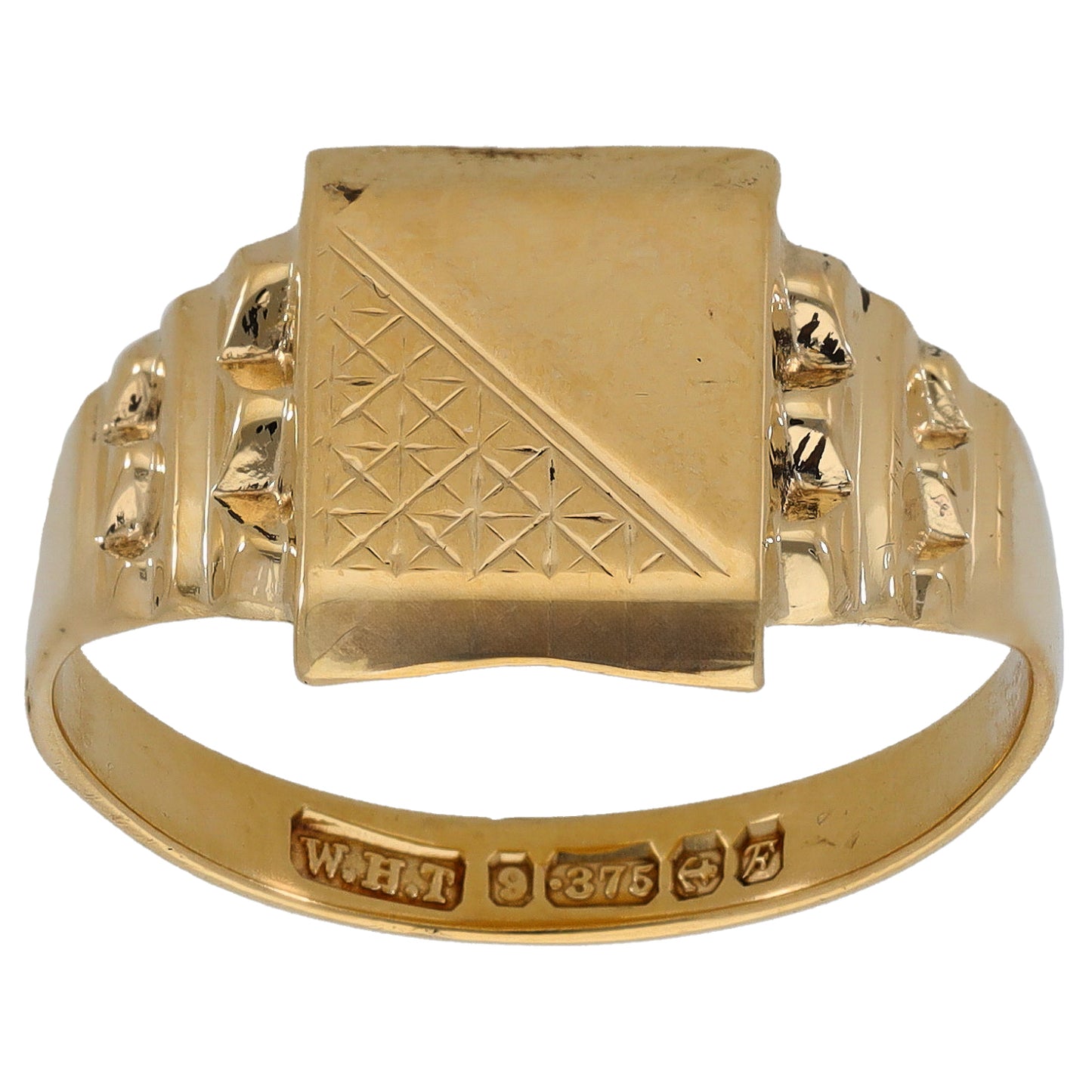 9ct Gold Patterned Signet Ring Size T