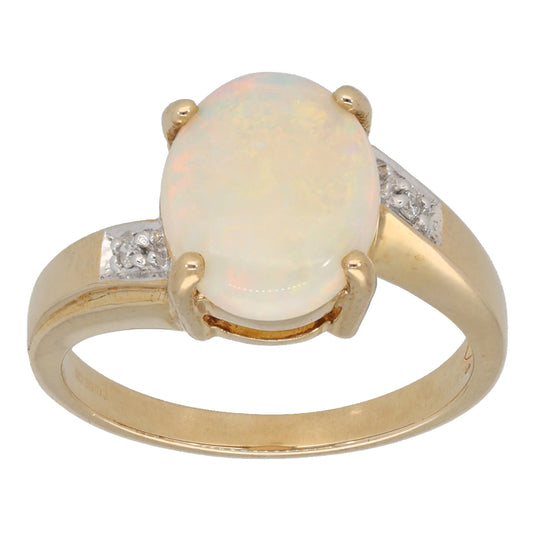 9ct Gold Opal & 0.01ct Diamond Dress/Cocktail Ring Size N