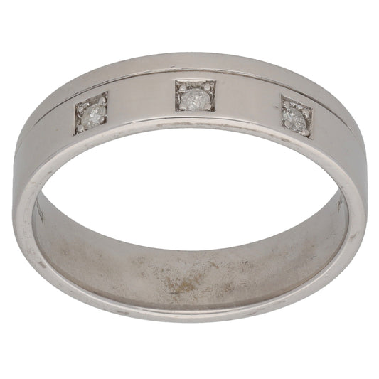 9ct White Gold 0.06ct Diamond Patterned Wedding Ring Size Q