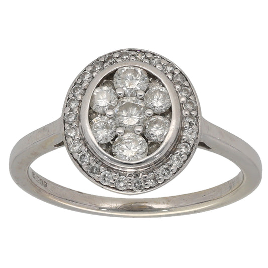 9ct White Gold 0.59ct Diamond Cluster Ring Size N