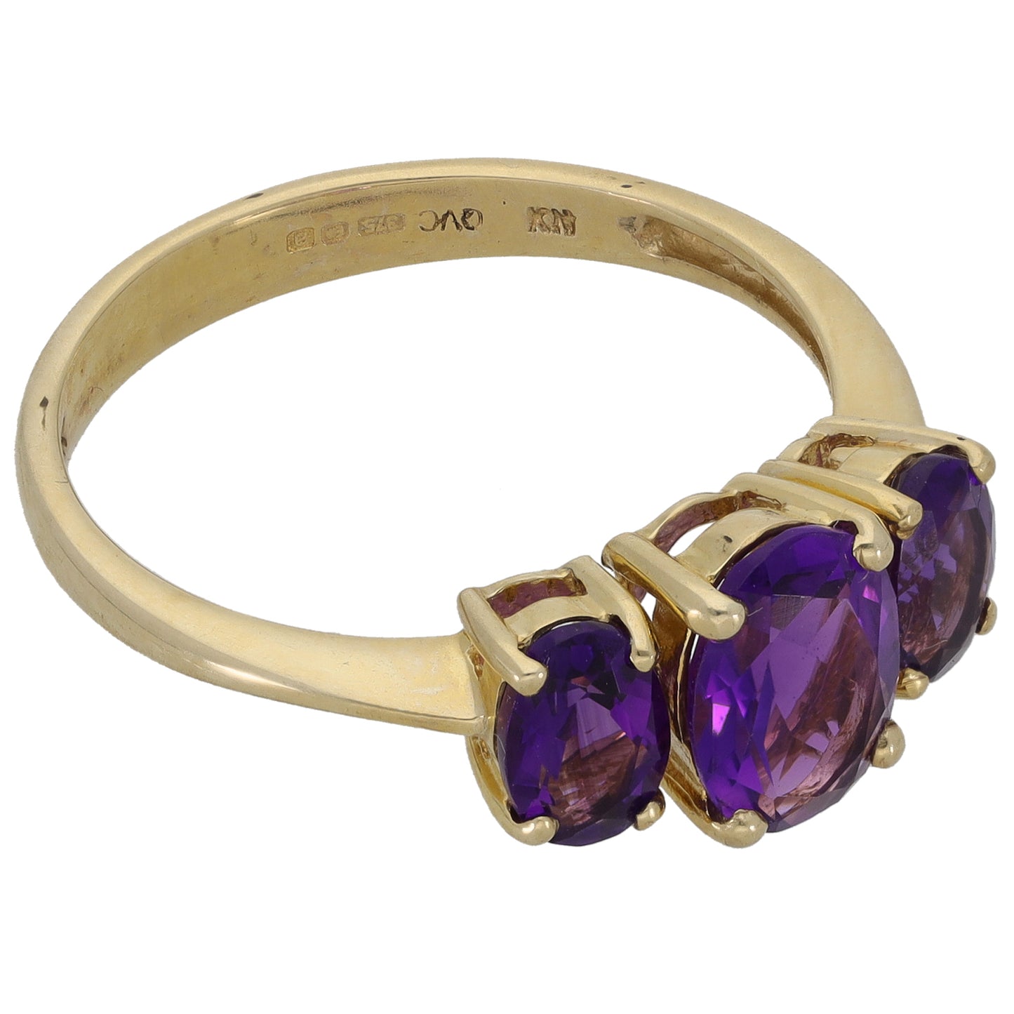 9ct Gold Amethyst Trilogy Ring Size P