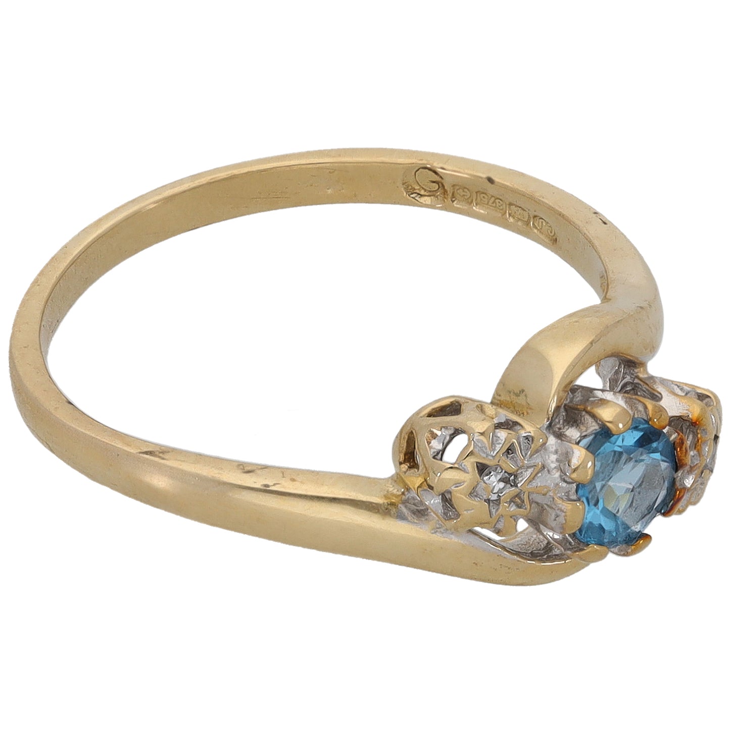 9ct Gold 0.02ct Diamond & Topaz Trilogy Ring Size K