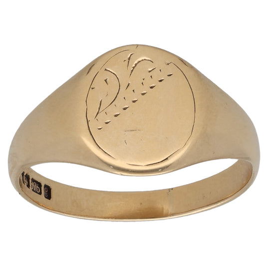 9ct Gold Patterned Signet Ring Size M