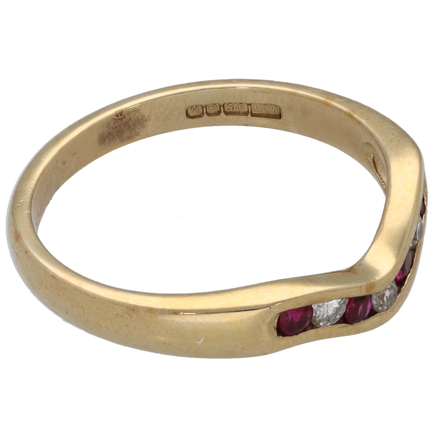 9ct Gold Ruby & 0.09ct Diamond Wishbone Ring Size N