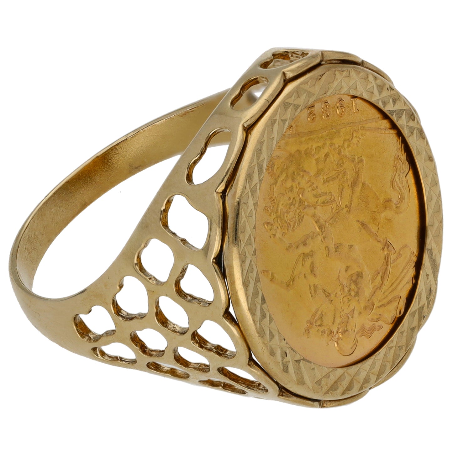 9ct Gold Half Sovereign Coin Ring Size S