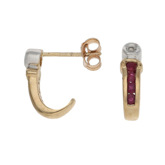 9ct Gold Ruby & 0.01ct Diamond Dress/Cocktail Earrings