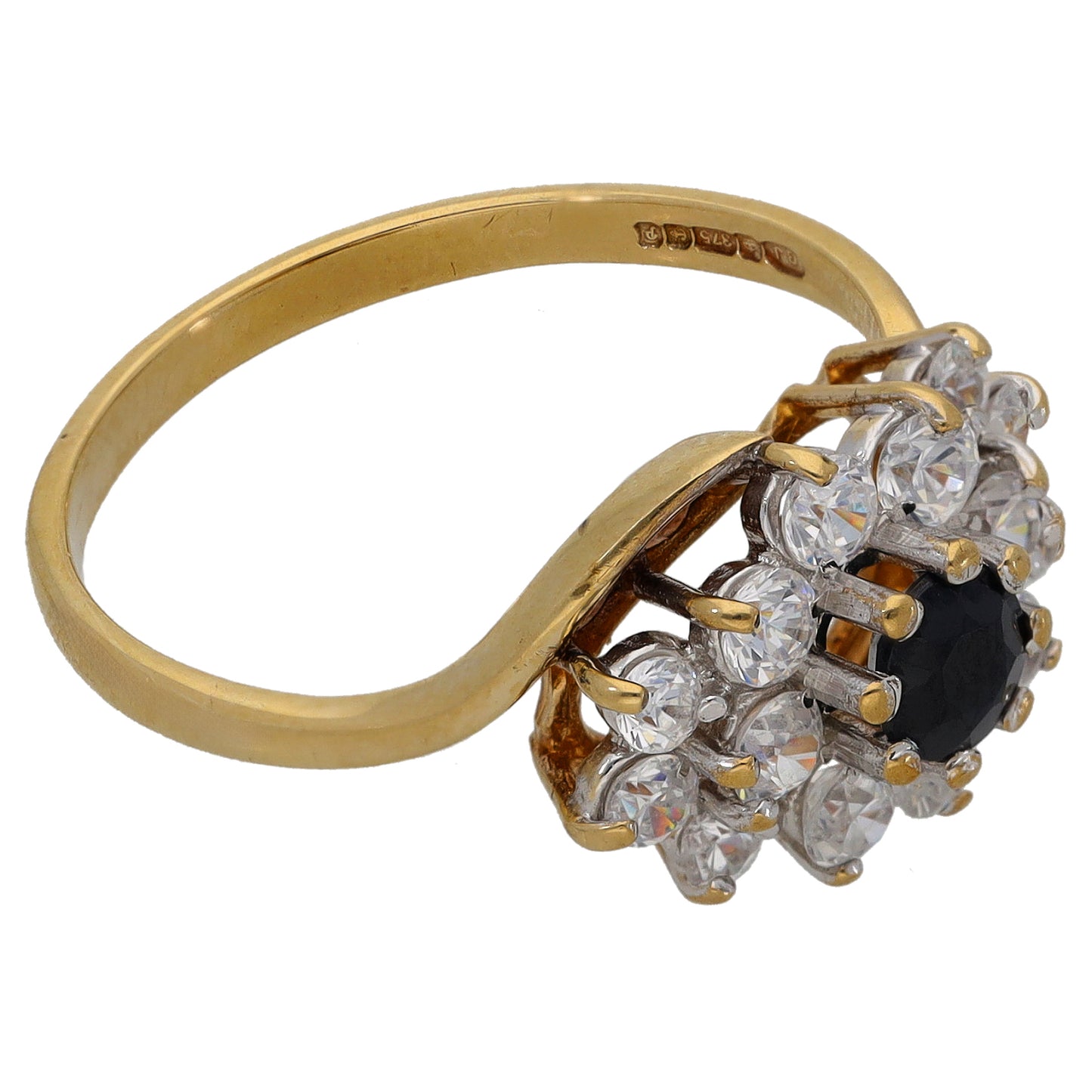 9ct Gold Sapphire & Cubic Zirconia Cluster Ring Size P