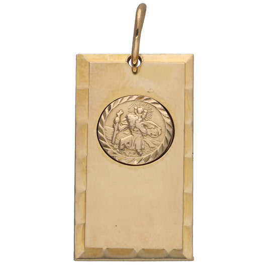 9ct gold St Christopher pendant, rectangular front with round medallion and top bail