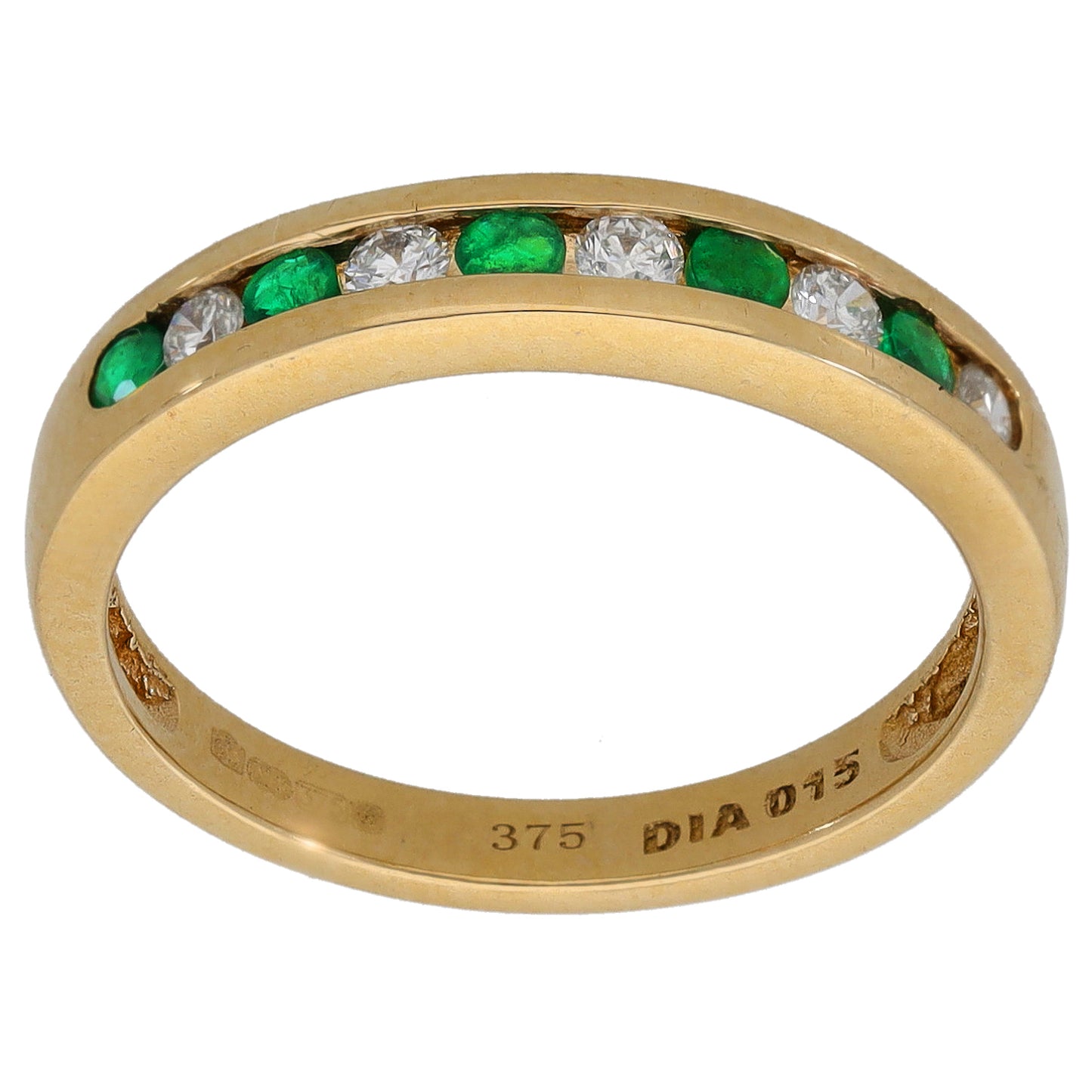9ct Gold Emerald & 0.15ct Diamond Half Eternity Ring Size L