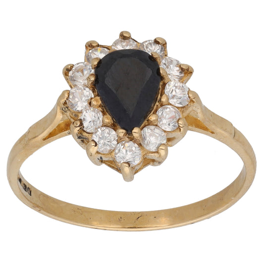 9ct Gold Sapphire & Cubic Zirconia Dress/Cocktail Ring Size N 1/2