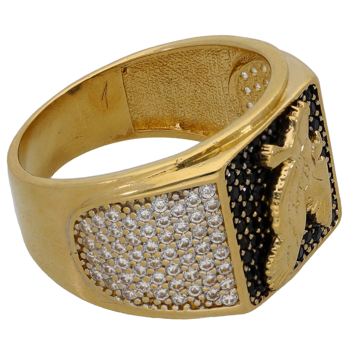 Gold-tone animal ring with clear and black stones