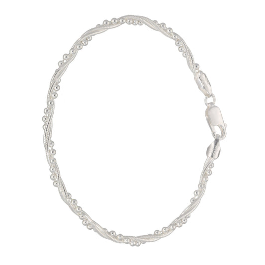 Sterling Silver Snake & Ball Twist Bracelet