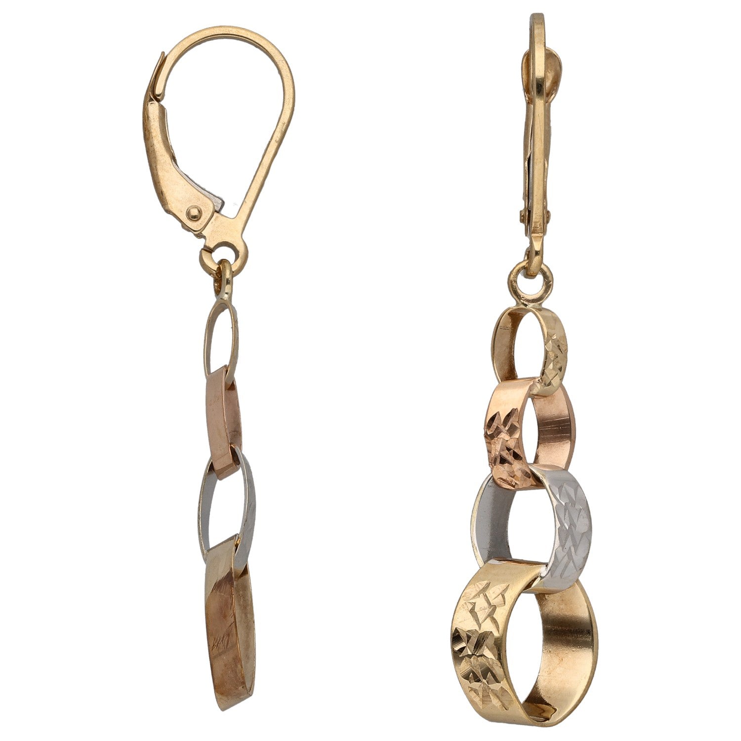 9ct bicolour gold drop earrings with linked oval drop and textured hoops