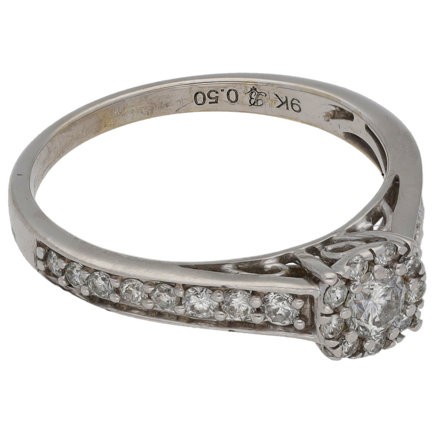 9ct White Gold 0.50ct Diamond Cluster Ring Size M