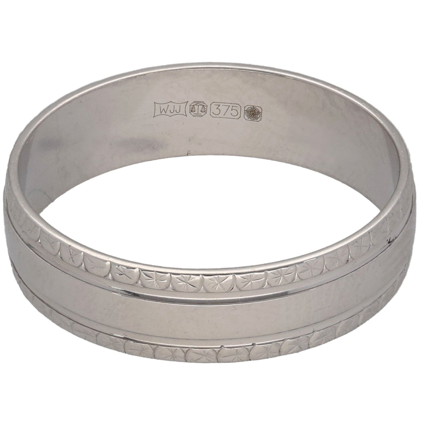 9ct White Gold Patterned Wedding Ring Size N