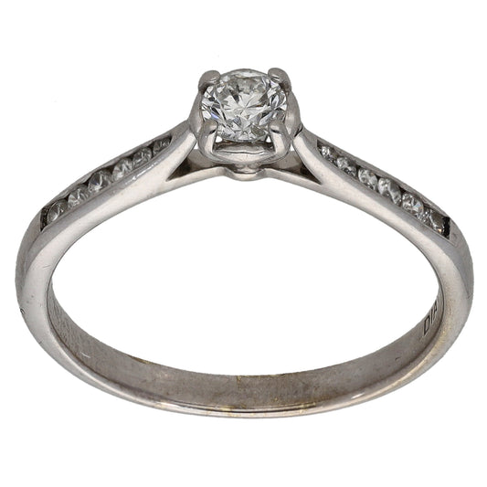 9ct White Gold 0.39ct Diamond Solitaire Ring With Accent Stones Size Q