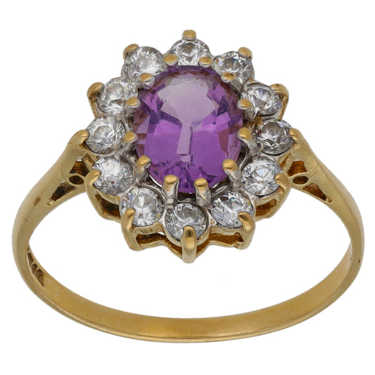 9ct Gold Amethyst & Cubic Zirconia Dress/Cocktail Ring Size P