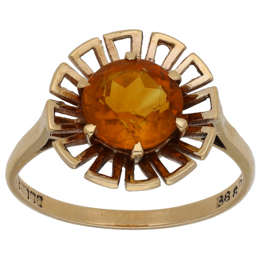 9ct Gold Citrine Single Stone Ring Size Q