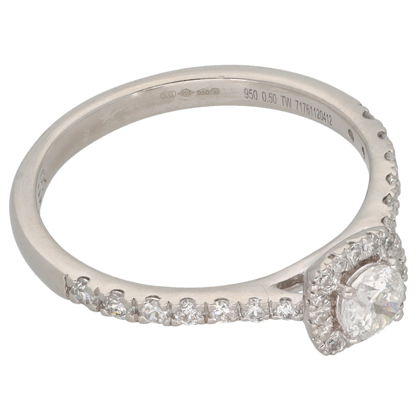 Platinum 0.50ct Diamond Halo Ring Size L