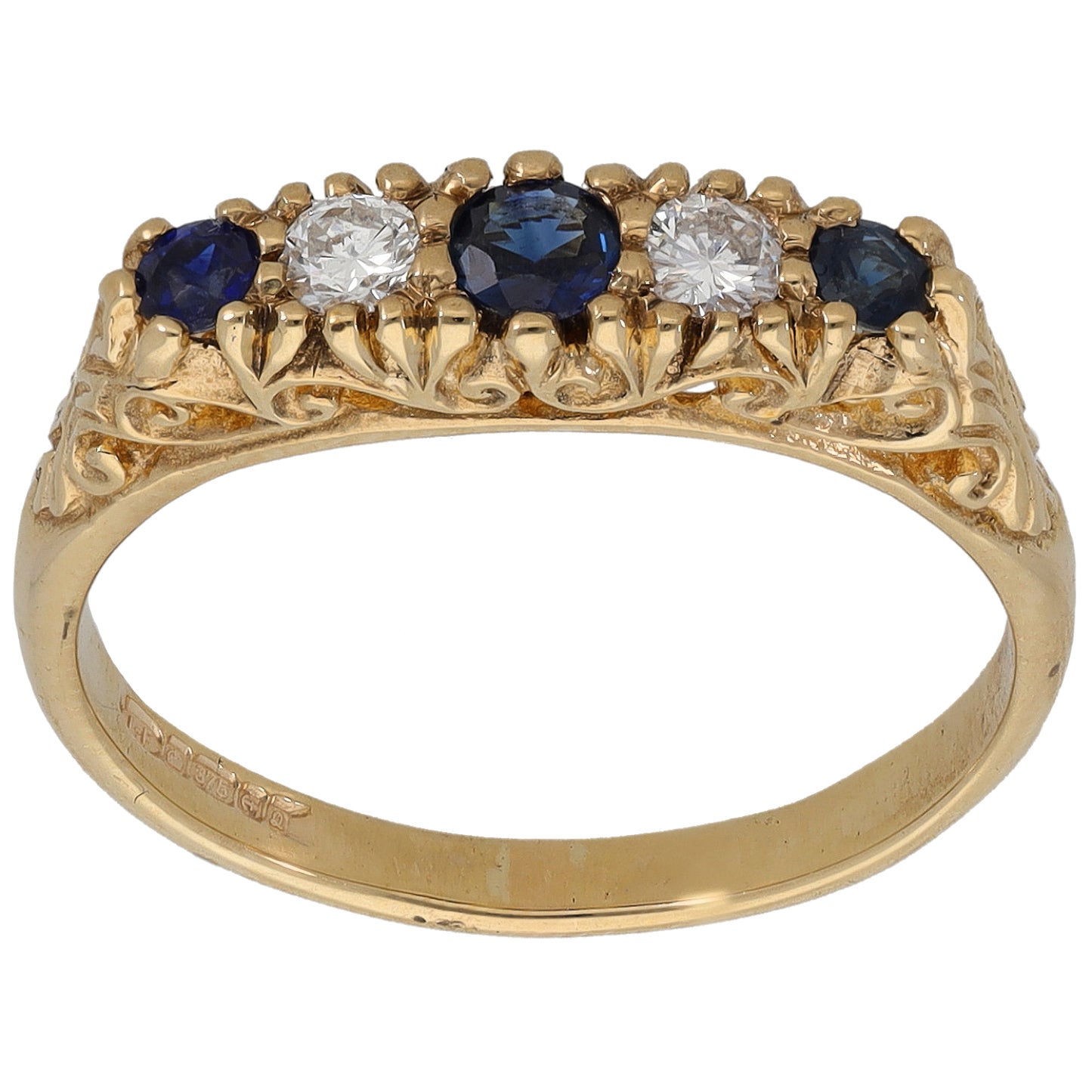 9ct Gold 0.14ct Diamond & Sapphire Half Eternity Ring Size N