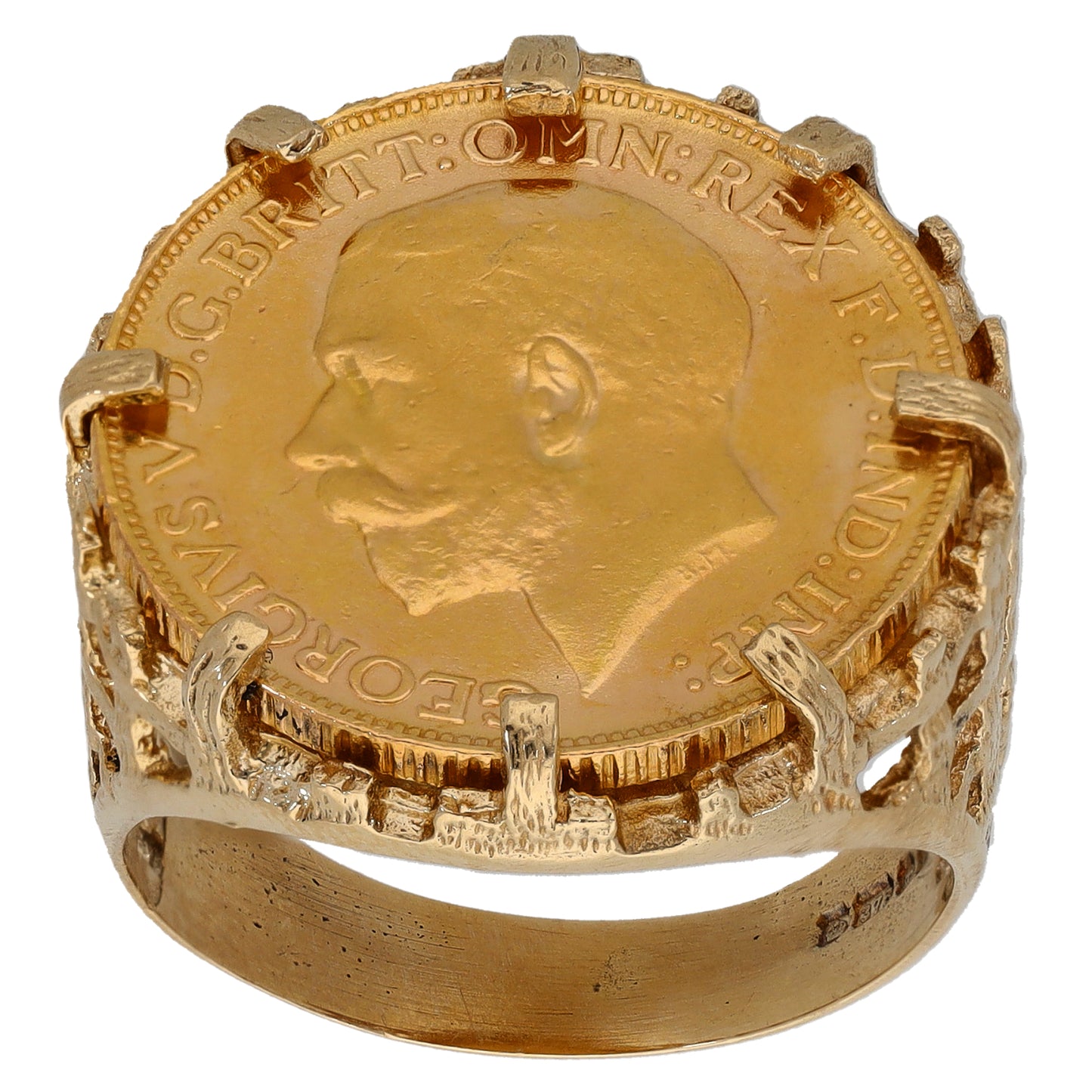 9ct Gold Full Sovereign Coin Ring Size W