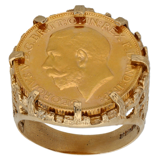 9ct Gold Full Sovereign Coin Ring Size W