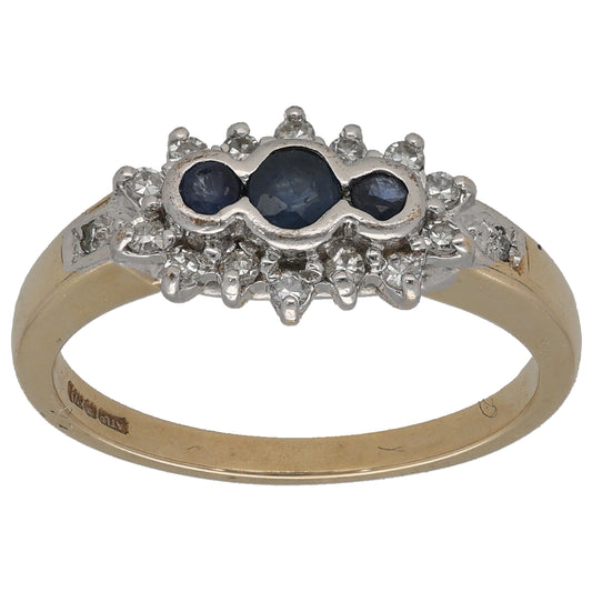 9ct Gold Sapphire & 0.16ct Diamond Dress/Cocktail Ring Size O