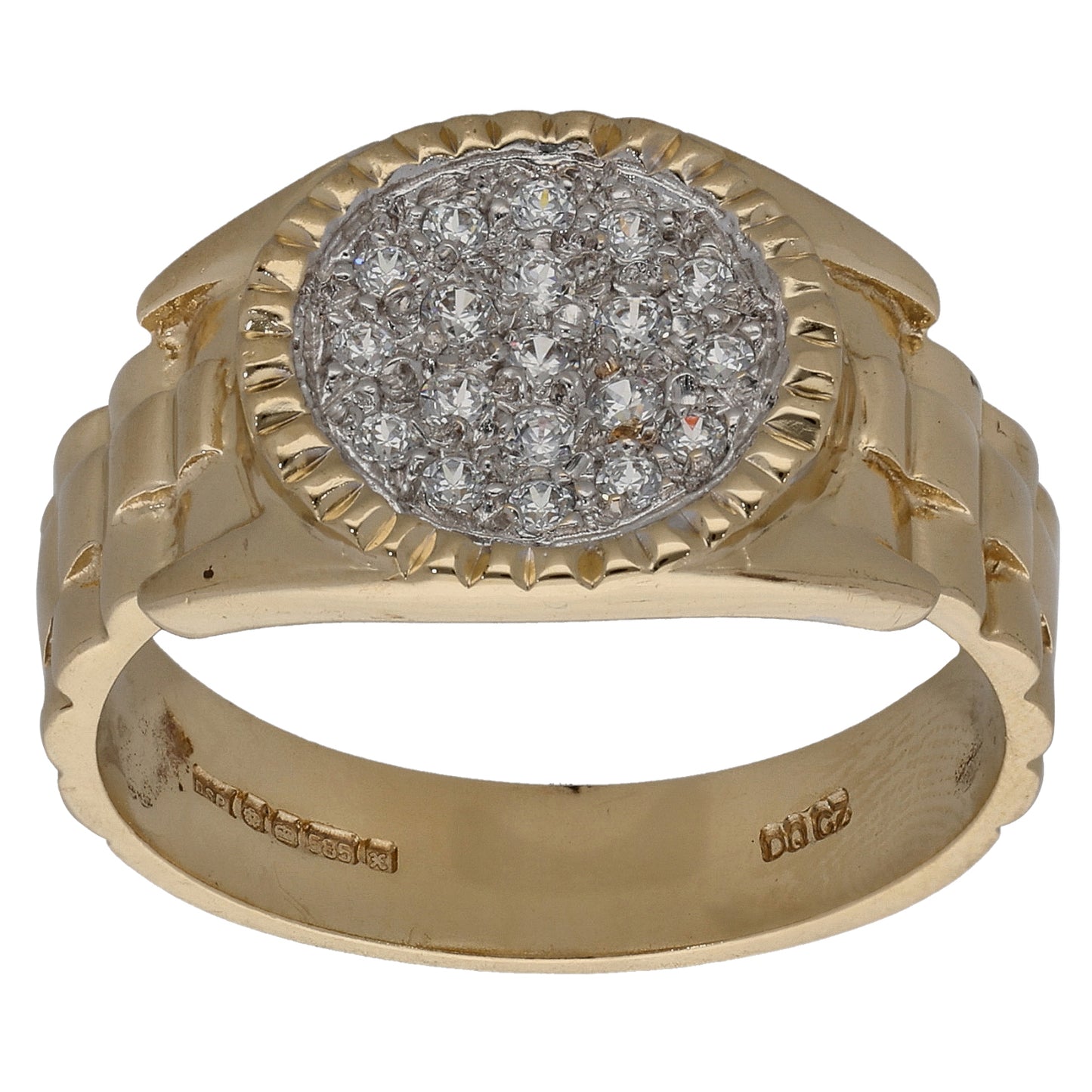 14ct Gold Cubic Zirconia Patterned Signet Ring Size W
