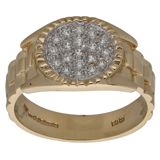 14ct Gold Cubic Zirconia Patterned Signet Ring Size W