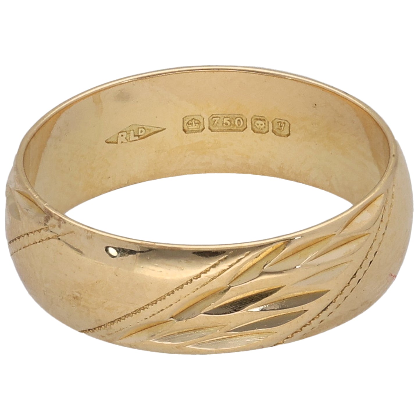18ct Gold Patterned Wedding Ring Size M