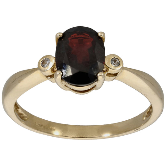 9ct Gold Garnet & White Topaz Three Stone Ring Size N