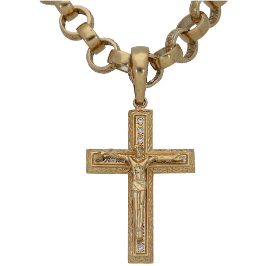 9ct Gold Cubic Zirconia Cross Pendant With Chain