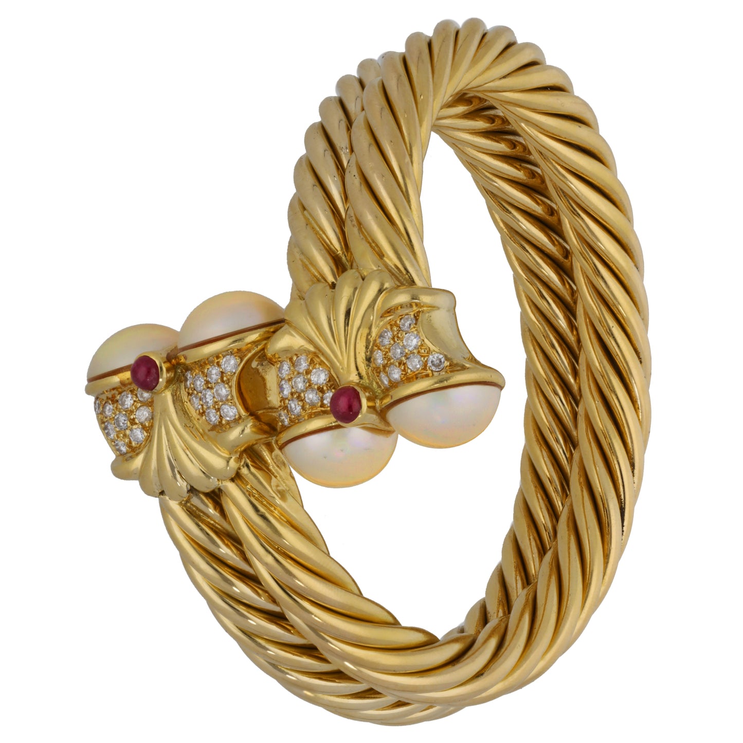 18ct Gold 0.72ct Diamond, Cultured Pearl & Ruby Alternative Bangle