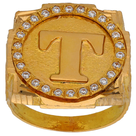 22ct Gold Cubic Zirconia Initial T Signet Ring Size X