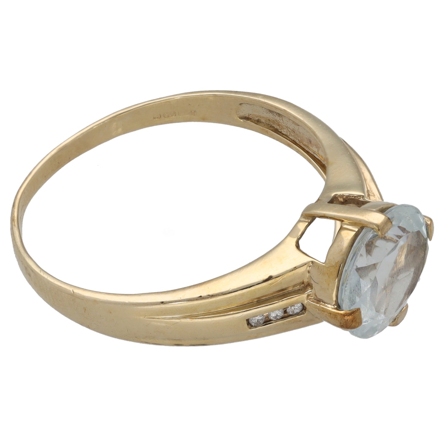 9ct Gold Aquamarine & 0.03ct Diamond Dress/Cocktail Ring Size U