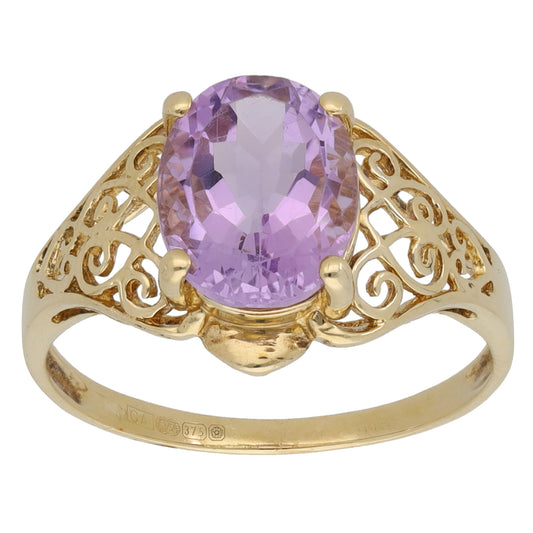 9ct Gold Amethyst Single Stone Ring Size P