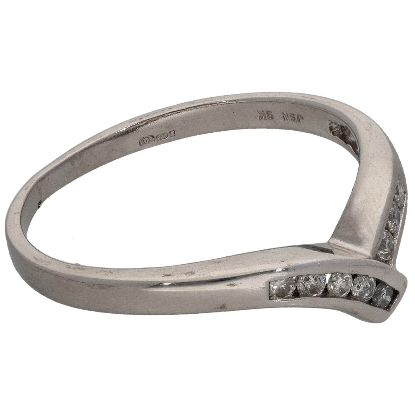9ct White Gold 0.08ct Diamond Wishbone Ring Size L