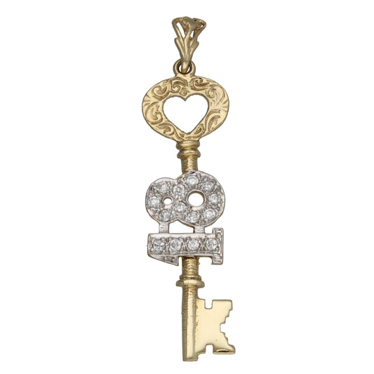 9ct Gold Cubic Zirconia Key Pendant