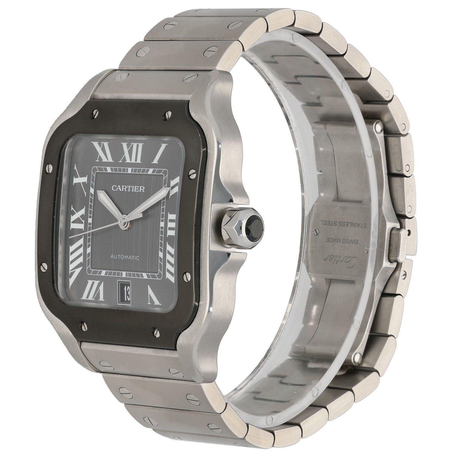 Cartier Santos De Cartier WSSA0037, Black Dial, Stainless Steel, Front Angle Image