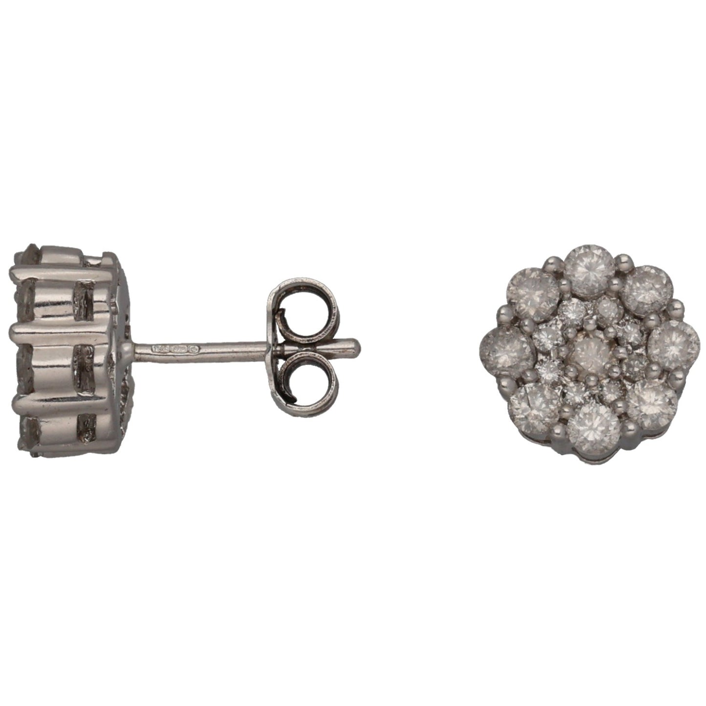 9ct White Gold 0.70ct Diamond Cluster Earrings