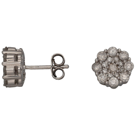 9ct White Gold 0.70ct Diamond Cluster Earrings